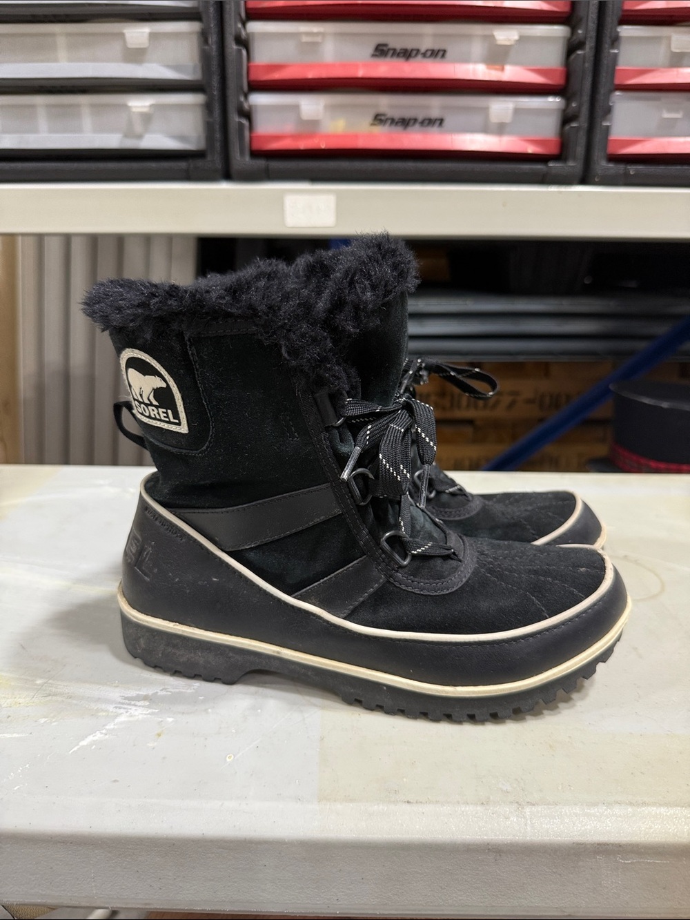 Sorel Black Suede Waterproof Faux Fur Collar Winter Boots